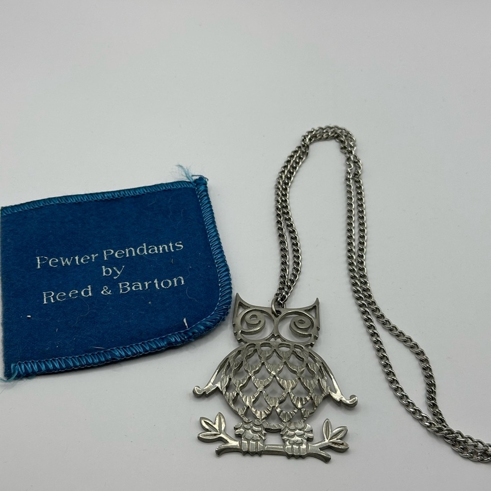Reed & Barton Vintage Pewter Owl Pendant Necklace